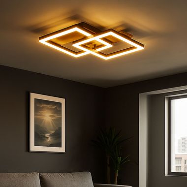 Lampa sufitowa LED, czarny mat, wygląd drewna, L 44 cm