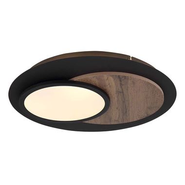 Plafoniera LED nera, effetto legno, retroilluminazione, D 48 cm