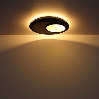 LED Deckenleuchte schwarz, Holzoptik, Backlight, D 48 cm