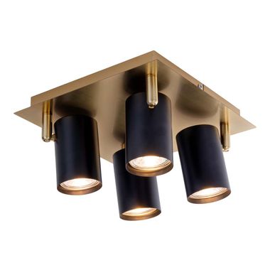 Ceiling light, 4-bulb, black, gold, movable spot, L 22 cm