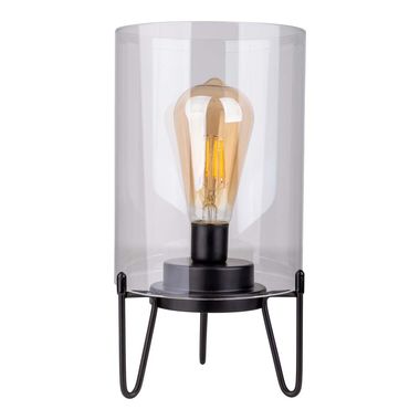 Lampe de table LED, noir, verre fumé, minuterie, H 48 cm