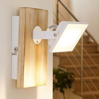 Reflektor LED, drewno, metal, szkło, biały, obrotowy, wys. 150 cm