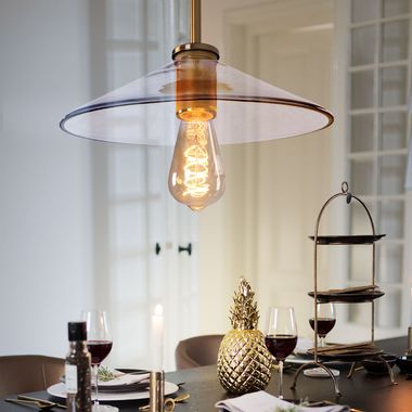 Suspension lamp, glass, clear, brass matt, h 120 cm