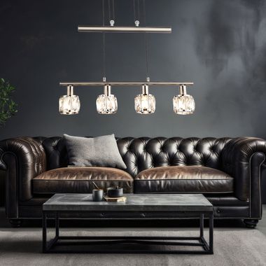 Pendant light, clear glass crystals, chrome, L 60 cm