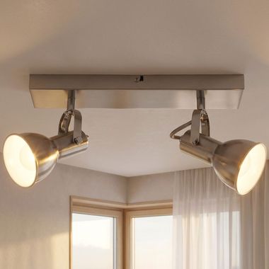 Lampa sufitowa, metal, nikiel matowy, biały, ruchome reflektory punktowe