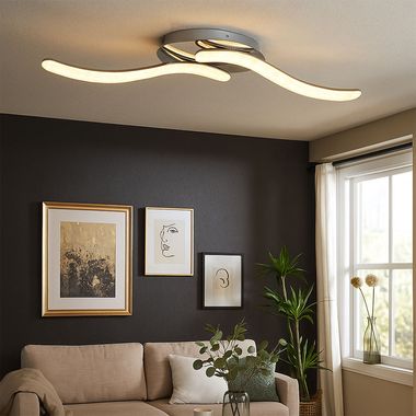 Plafonnier LED, chrome, cristaux, L 75 cm