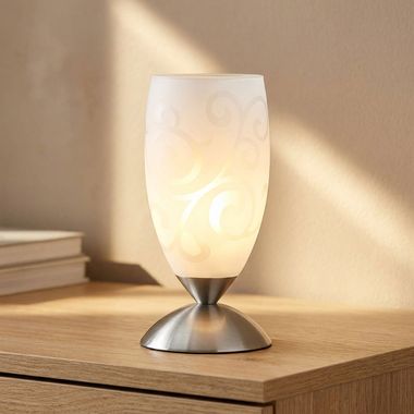 Tischleuchte, Metall, Glas, Silber, AURIGA, gemustert, Touchdimmer
