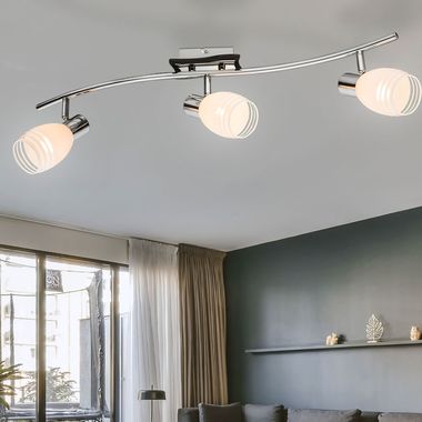 Plafoniera, metallo, cromo, vetro, bianco, spot