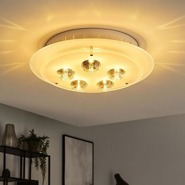 Plafondlamp, gelakt metaal, kristallen, wit, D 33cm