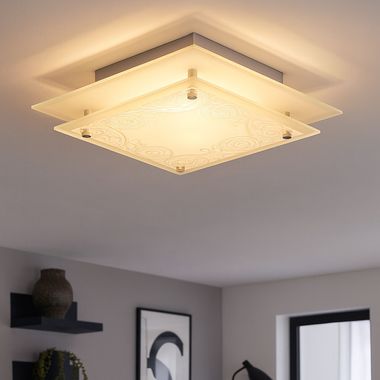 Lampada da soffitto, vetro satinato, trasparente, larghezza 22 cm,