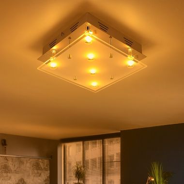 Plafoniera LED, metallo acciaio spazzolato, vetro satinato, L 30cm