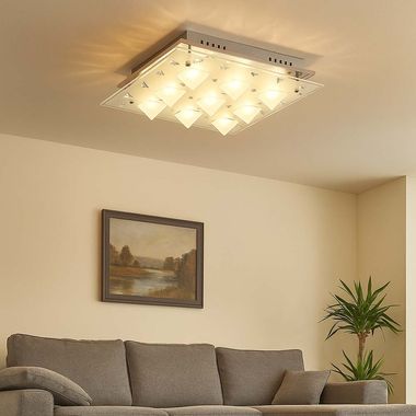 LED ceiling light made of chrome and glass