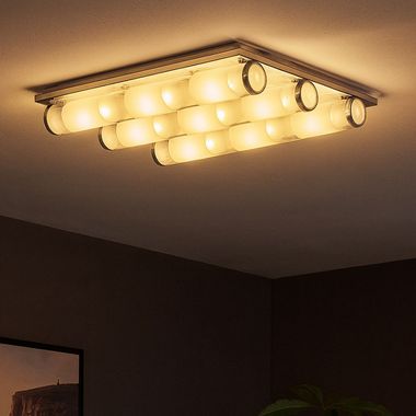 Lampa sufitowa LED, 9 płomieni, chrom, satynowane szkło, L 40 cm