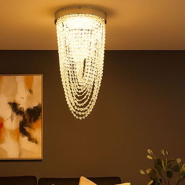 LED ceiling light, chrome, crystal hangings, H 34 cm