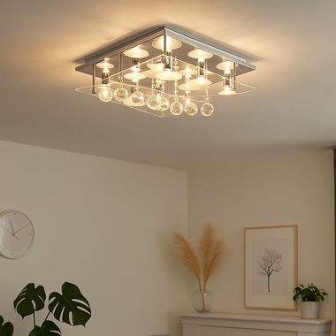 Moderne lamp van chroom en kristalglas