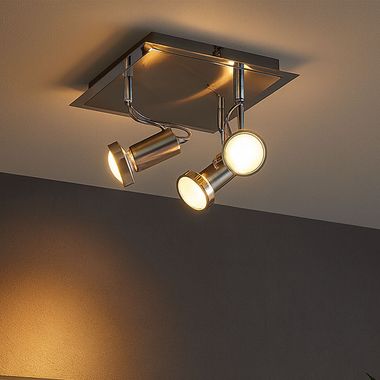LED Deckenstrahler, drei Spots, Chrom, Stahl
