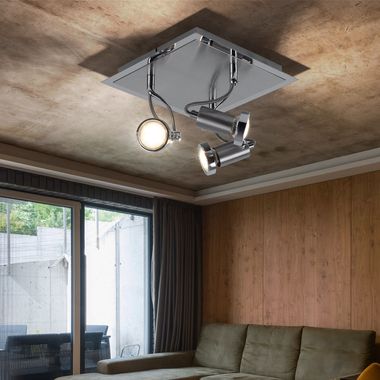 LED plafondspot, drie spots, chroom, staal