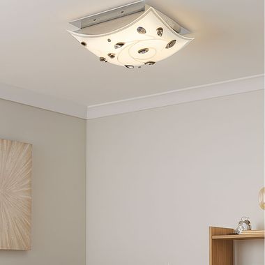 LED ceiling lamp, metal, glass with crystals, L 30 cm