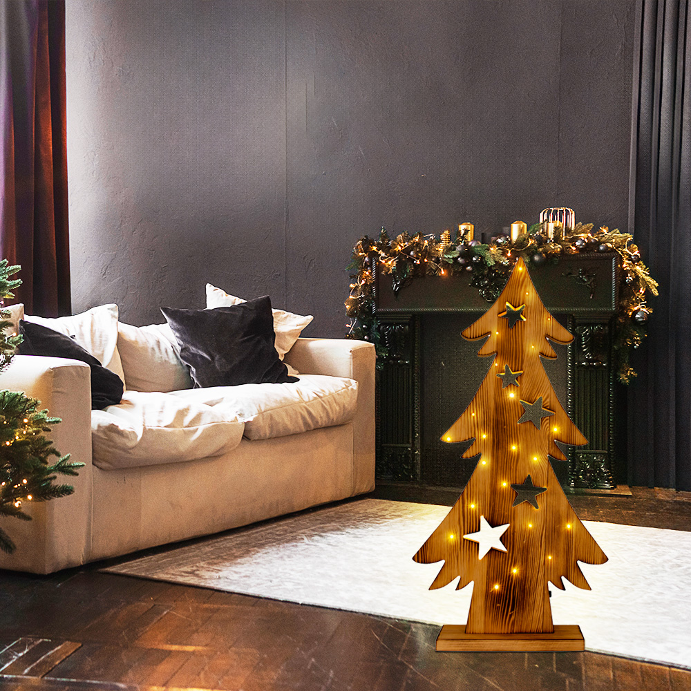 Sapin De Noël En Papier Lumineux LED - 30 Cm, Blanc Chaud, Pliable, Fonctionne Avec 2 Piles AA - Décoration De Table Ambiance