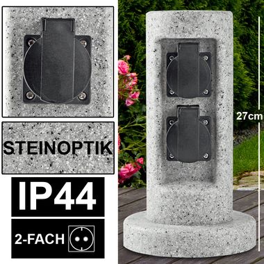 Distributore di corrente con 2 prese, aspetto pietra, altezza 27 cm
