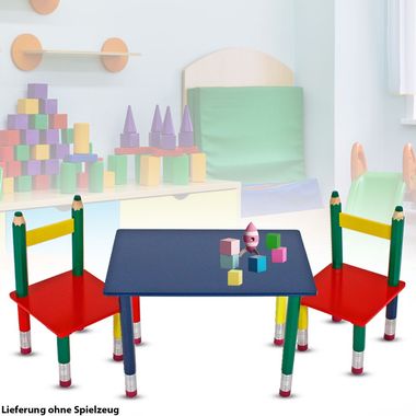 Bunte Kindertischgruppe aus Massivholz im Bleistift Design