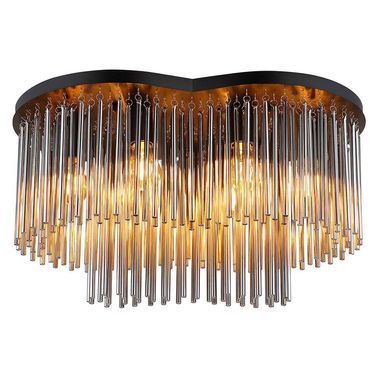 Plafondlamp, metaal, zwart, rookkleurige glazen staven, L 60 cm