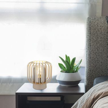 Lampada da tavolo, vetro fumé, aste di metallo, sabbia, H 19 cm