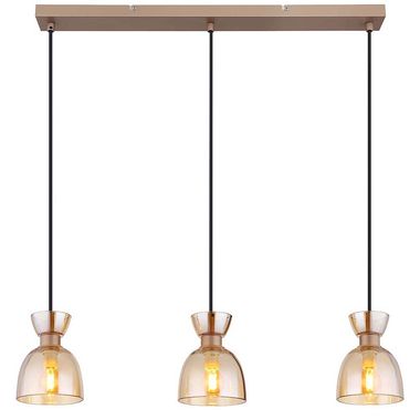 Lampe à suspension, métal, verre, ambre, hauteur réglable, L 56 cm