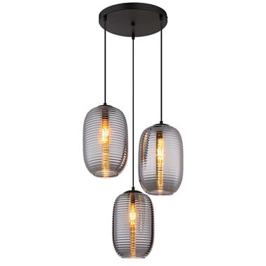 Pendant lamp, black, smoke-colored glass, H 120 cm