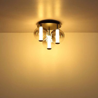 LED ceiling light black, glass ball smoke, H 29.5 cm