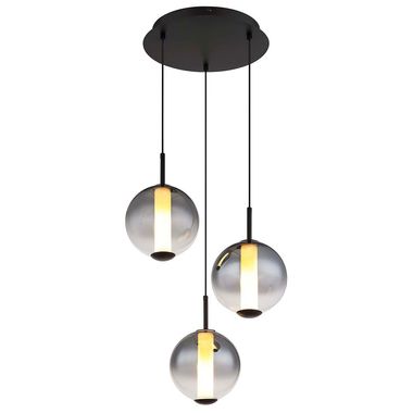 Suspension LED, noire, boule en verre fumée, H 120 cm