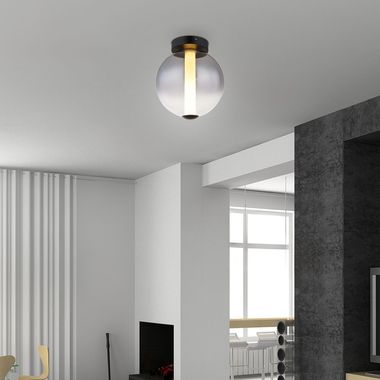 LED Deckenleuchte, schwarz, Glaskugel rauch, H 28,5 cm