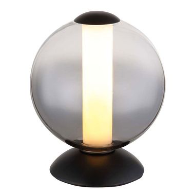 Lampe de table LED, boule en verre fumé, H 21 cm