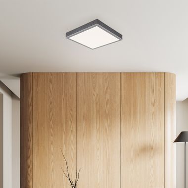 LED ceiling light, wood, aluminum, gray, square, L 30 cm