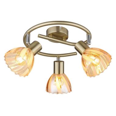 Plafonnier, rond, verre, laiton, spots orientables