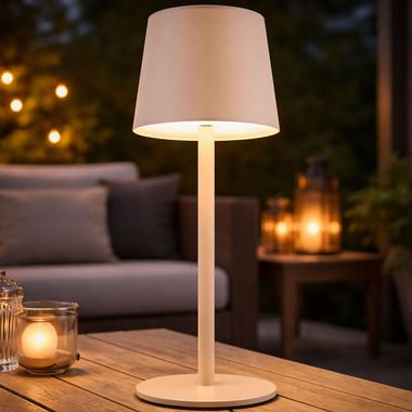 LED Tischleuchte, sandfarben, Touchdimmer, Akku, H 28 cm