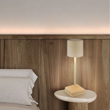 Lampa stołowa LED, kolor piaskowy, ściemniacz dotykowy, akumulator, wys. 32 cm