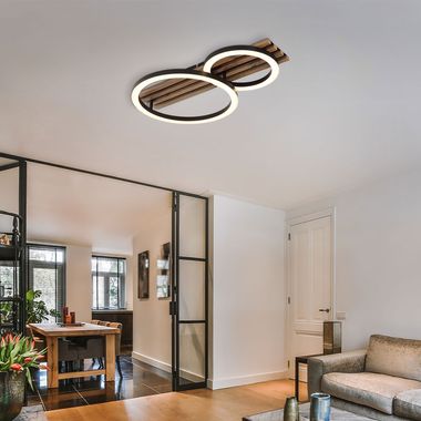 Plafoniera LED, luce in legno, nero, L 48 cm