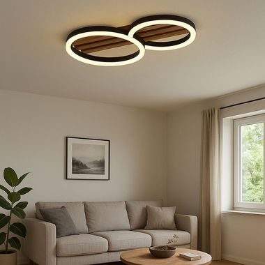 LED ceiling light, wooden light, black, L 48 cm