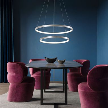 LED Hängeleuchte, Ringe, silber, Höhenverstellbar, D 50 cm