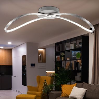 Plafonnier LED, nickel mat, finition satinée, longueur 75cm