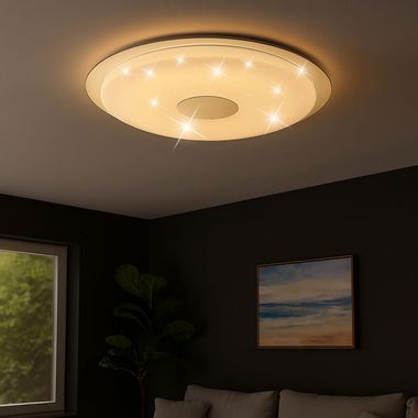 LED ceiling lamp, mirror plate, white opal, dimmable