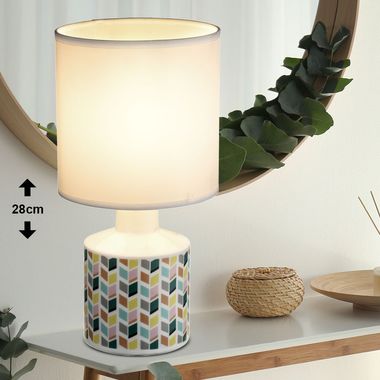 Lampe à poser, céramique, abat-jour en tissu, motif losange, SIULA