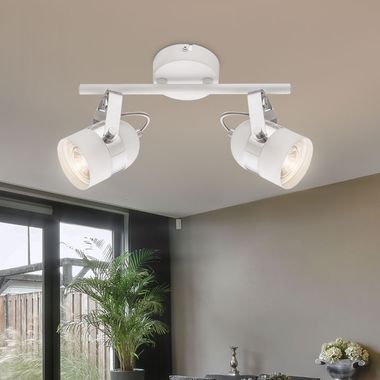 Plafonnier LED, chrome, blanc, spots orientables, L 30 cm