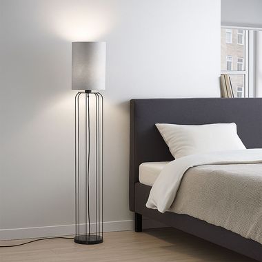 Floor lamp, textile shade, round, silver, H 114 cm