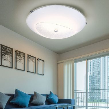 LED ceiling lamp, crystals, chrome, opal glass, 40 cm, KESSY