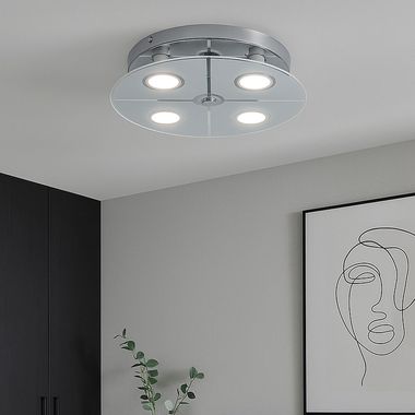 Plafoniera LED, cromo, vetro satinato, D 30 cm