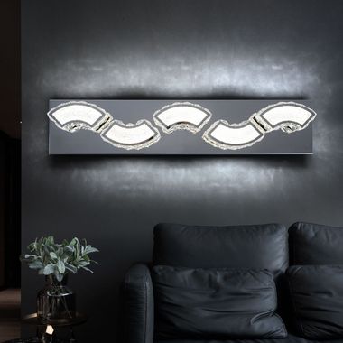 Applique LED, cristaux, chrome, courbée, L 59 cm