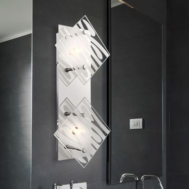 Wall light, chrome, glass, white decorative lines, 37.5 cm