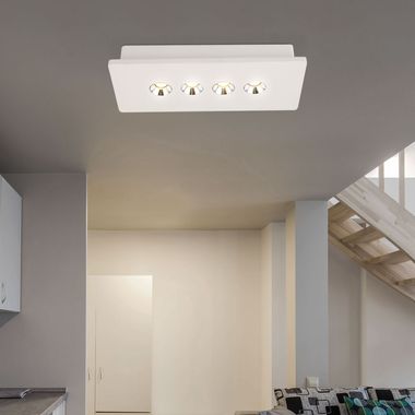 Spot de plafond LED, 4 lumières, chrome, plâtre, blanc